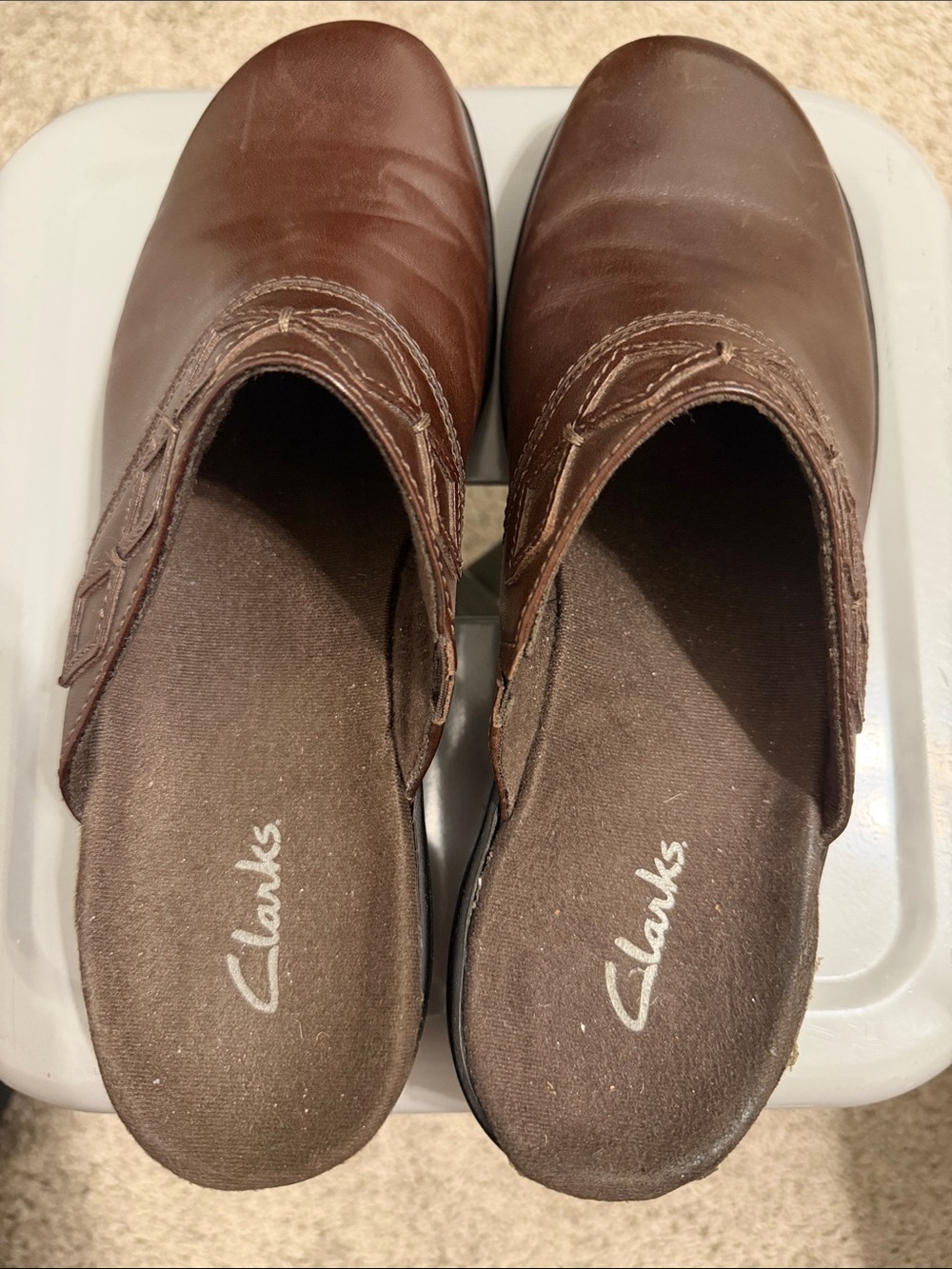 Clarks Brown Leather Slip-On Mules